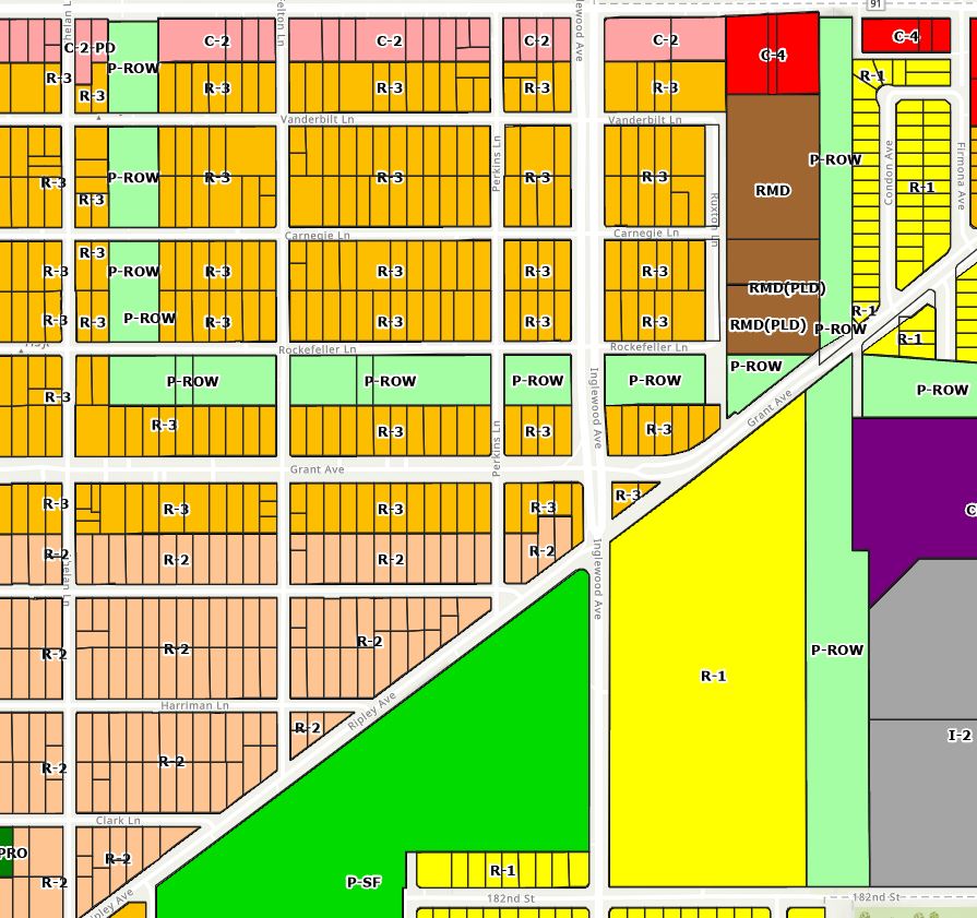 zoomed in thumbnail of the City's current zoning map